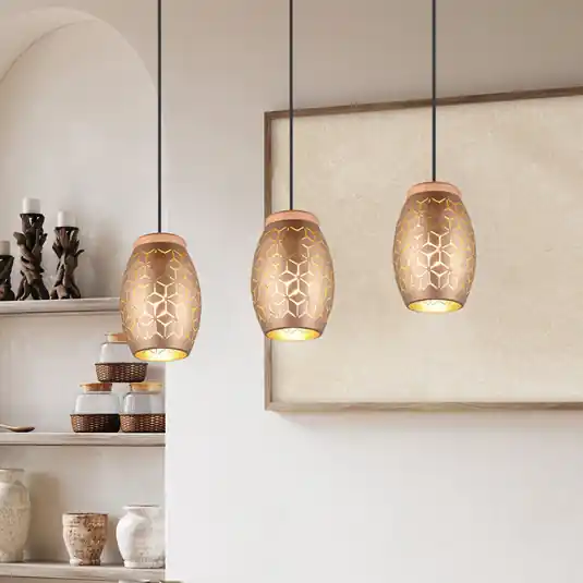 Lampada a sospensione Bidar, lunghezza 71 cm, marrone caffè, a 3 luci, Nuovo Arrivo