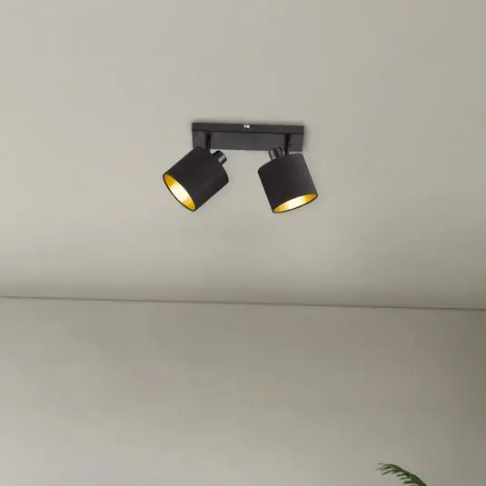 Prezzo Scontato Faretto da soffitto Tommy, nero/oro, lunghezza 28 cm, a 2 luci.