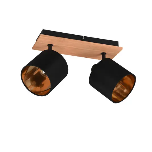 Faretto da soffitto Tommy, legno/nero/oro, lunghezza 30 cm, a 2 luci. Soddisfatti O Rimborsati