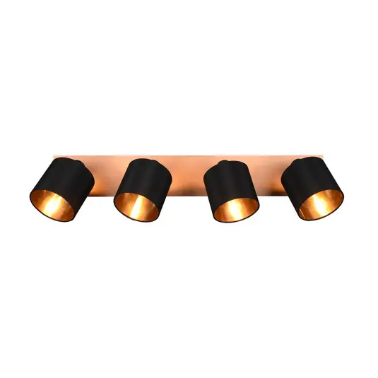 Popolare Faretto da soffitto Tommy, legno/nero/oro, lunghezza 72 cm, a 4 luci.