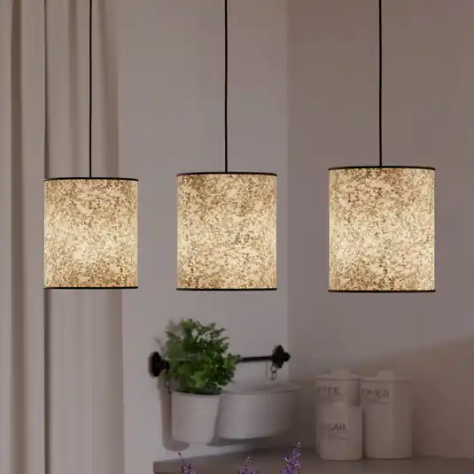 Lampada a sospensione Butterburn, lunghezza 86 cm, beige/verde, a 3 luci, Offerta Lampo