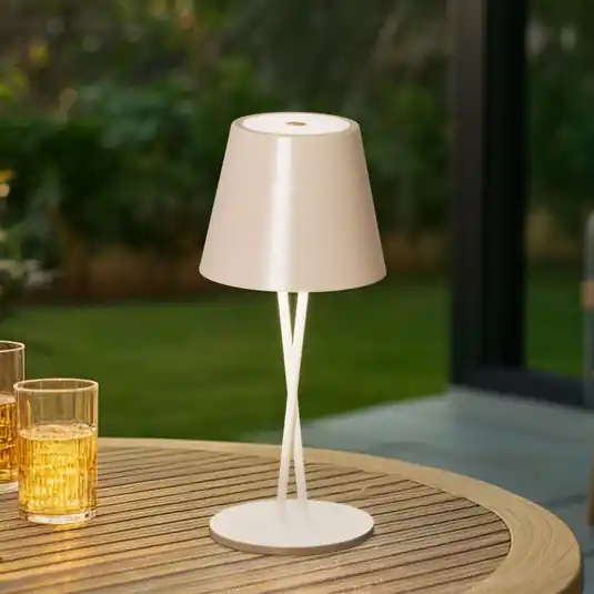 Lindby Lampada da tavolo ricaricabile a LED Janea, CROSS, beige, metallo Prezzo Scontato