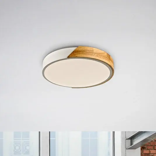 Ultimissimo Modello JUST LIGHT. Plafoniera Bila LED, bianca, Ø 32 cm, legno