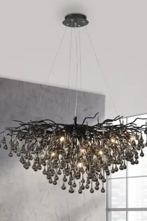 Lampadario Icicle, nero, pendenti in vetro, lunghezza 100 cm Compra Online