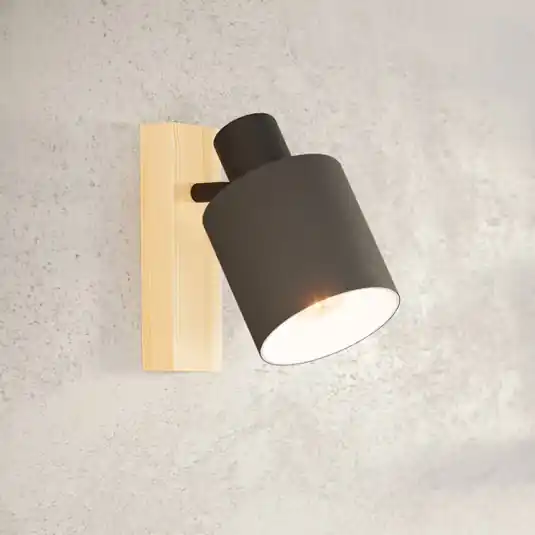 Promozione Esclusiva Faretto da parete Batallas, larghezza 10 cm, nero/legno, tessuto