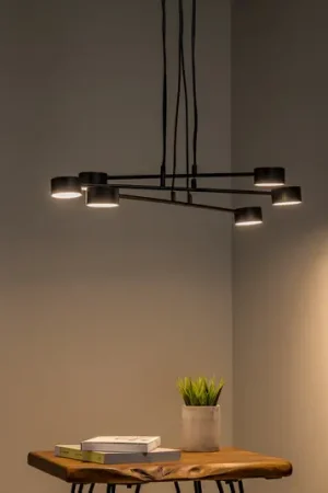 Lampada a sospensione Modus 6, acciaio, 6 luci, GX 53, nero Popolare