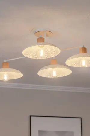 Novità Plafoniera Kobe, 4 luci, acciaio, legno, bianco