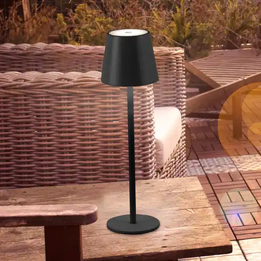 JUST LIGHT. Lampada da tavolo LED Euria ricaricabile, nera, ferro IP54 Soddisfatti O Rimborsati