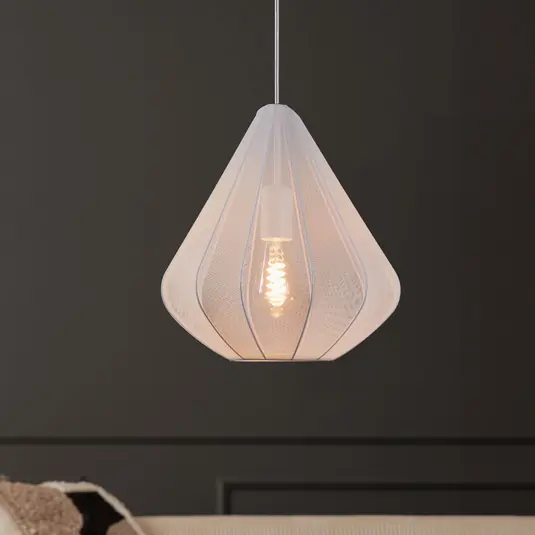 Lampada a sospensione Dolwen, bianca, Ø 33,5 cm, tessuto Quantità Limitata