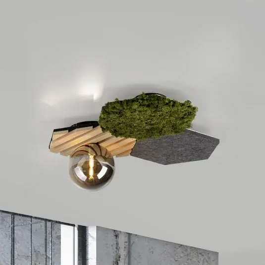 JUST LIGHT. Plafoniera verde Hex, ferro, legno, muschio Acquista Ora