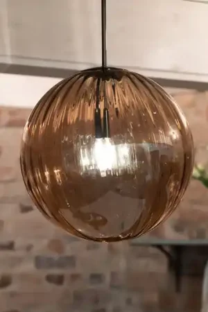 Esclusivo Lampada a sospensione Fengari, spina, ambra, vetro, Ø 35 cm