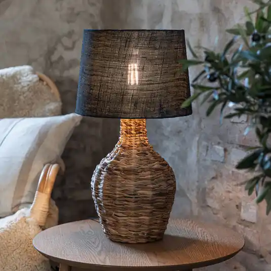 Lampada da tavolo Paglia, naturale/nera, rattan/iuta, altezza 58 cm Nuova Collezione