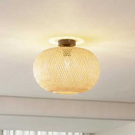 Novità Plafoniera Lindby Kessia, bambù naturale, Ø 40 cm