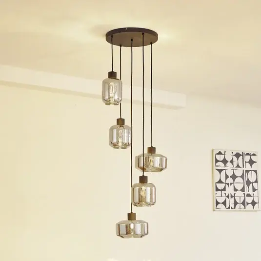 Soddisfatti O Rimborsati Lampada a sospensione Lindby Hildur, Ø 35 cm, grigio fumo, vetro, E27