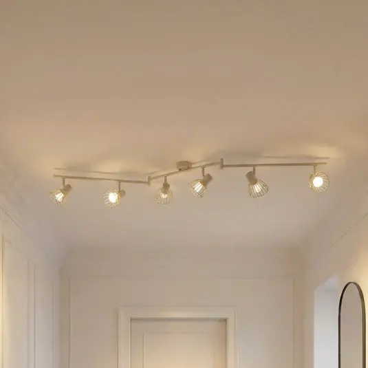 Esclusivo Lindby plafoniera Piena, beige, a 6 luci, metallo, 150 cm
