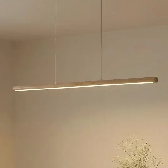 Lucande Lampada LED a sospensione Maruta, legno, trave, 120 cm, 3000K Solo Oggi