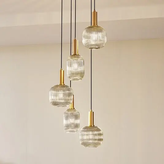 Lindby Lampada a sospensione Doroteo, a 5 luci, grigio, vetro Affare