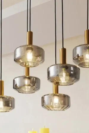 Compra Adesso Lampada a sospensione Lindby Hildur, a 6 luci, grigio fumo, vetro