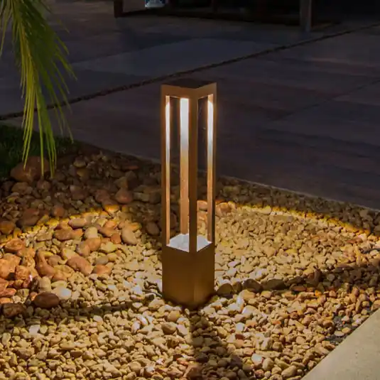 Lampione a LED Agra, marrone ruggine, alluminio/vetro, altezza 65 cm Non Perdere