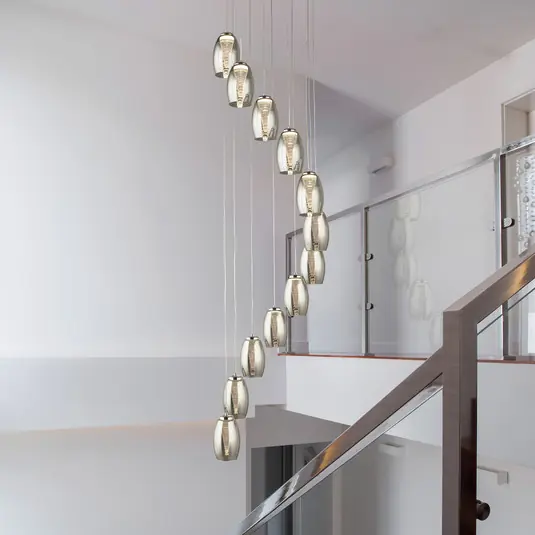 Prezzo Di Fabbrica Lampada a sospensione Cyclone LED, a 12 luci, color fumo, vetro