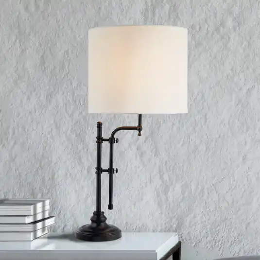 Lampada da tavolo Munich, bianco/nero, lino, E27, regolabile Ultime Pezzi