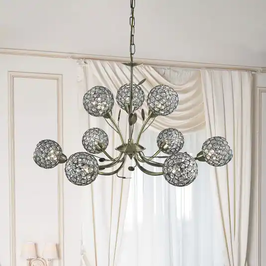 Lampadario Bellis II, ottone antico, vetro, a 9 luci, G9 Prezzo Basso