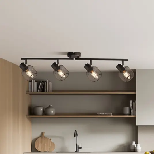 Faretto da soffitto Meshy, nero, metallo, a 4 luci, E14, 79 cm Pagamento Sicuro
