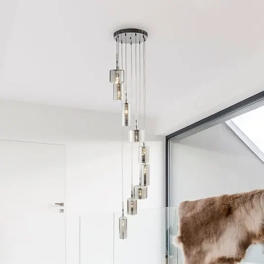 Offerta Limitata Lampada a sospensione Linen, a 9 luci, cromo/fumo, vetro, G4