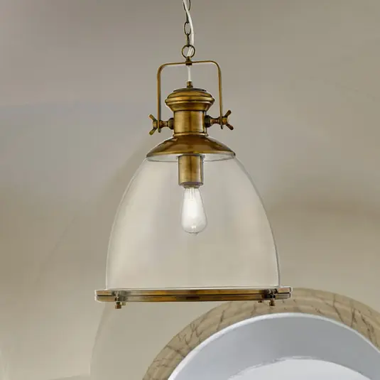 Lampada a sospensione industriale, ottone/chiaro, vetro, E27 Nuova Collezione