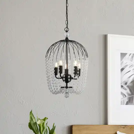 Lampada a sospensione per doccia, nero/chiaro, vetro cristallo, E14, Ø 36cm Prezzo Di Fabbrica