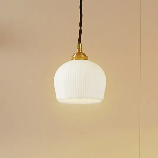 Lampada a sospensione Lindby Nolane, Ø 11 cm, ceramica, bianco/ottone Soddisfatti O Rimborsati