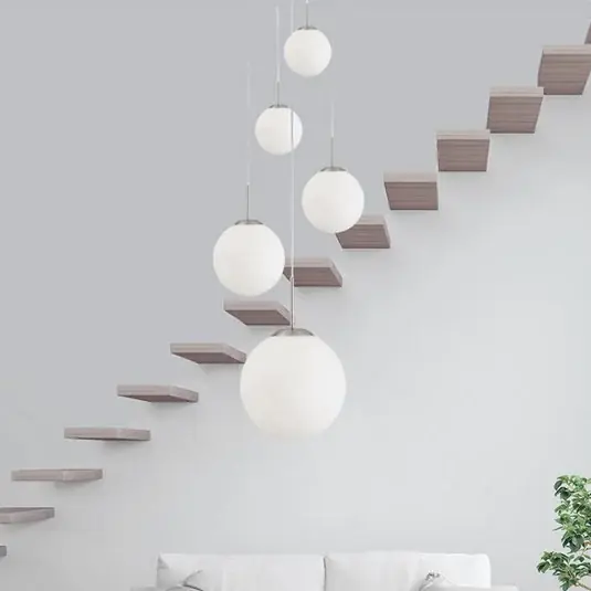 Lampada a sospensione Bollique, acciaio, bianco opale, vetro, 5 luci Super Prezzo