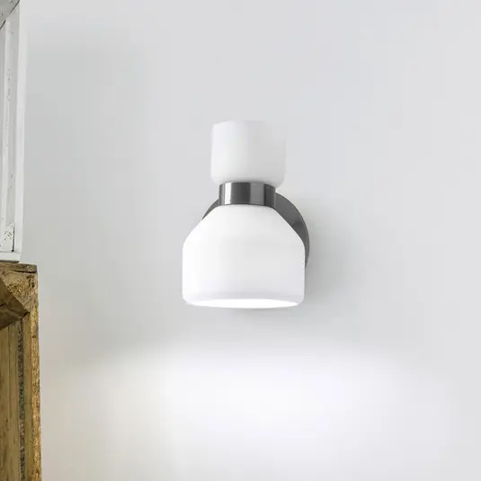 Acquista Ora Applique Fifty, colore acciaio, vetro bianco opalino, orientabile