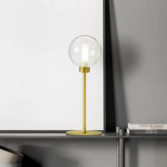 Prezzo Basso Lampada da tavolo Dom, a 1 luce, trasparente/oro, altezza 48,5 cm, vetro