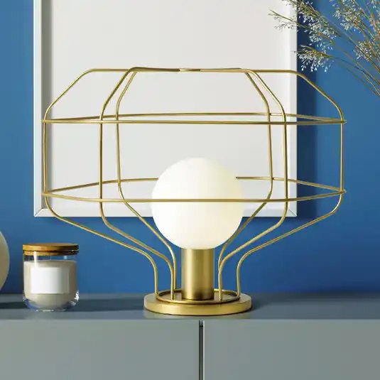 Offerta Limitata Lampada da tavolo in filo metallico, oro, gabbia in metallo, 40 x 33 cm,