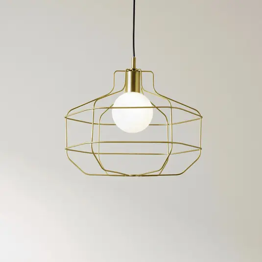 Vendita Finale Lampada a sospensione in filo metallico, oro, gabbia in metallo, 40 x 33 cm