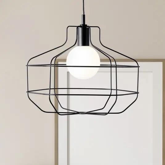 Ordina Subito Lampada a sospensione in filo metallico, nero, gabbia in metallo, 40 x 33
