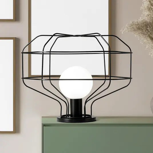 Lampada da tavolo in filo metallico, nero, gabbia in metallo, 40 x 33 cm, Ultimissimo Modello