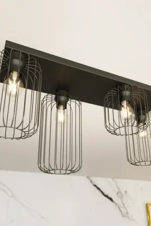 Plafoniera Barn, a 4 luci, 83 cm, nero, metallo, E27 Promo Stagionale