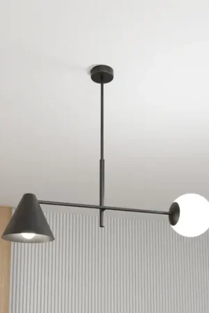 Novità Plafoniera Hermes, a 2 luci, nero, vetro, 70 cm, E14