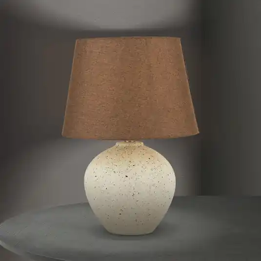 Prezzo Di Fabbrica Lampada da tavolo Masai, crema/marrone, altezza 46,5 cm, ceramica/lino