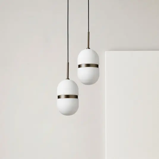 Non Perdere Lampada a sospensione Domu, Ø 15 cm, bronzo/bianco, vetro, GX53