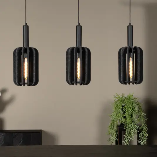 Lampada a sospensione Rafal in tessuto, grigio, angolare, a 3 luci Bestseller