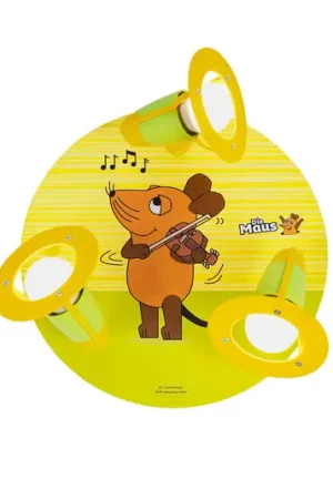Plafoniera Mouse, giallo, Ø 29 cm, a 3 luci, legno Novità