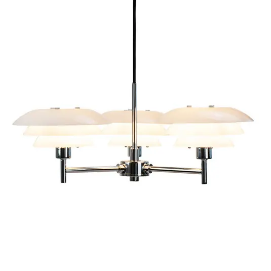Lampadario Dyberg Larsen DL20, opale/cromo, Ø 50 cm, a 3 luci. Novità