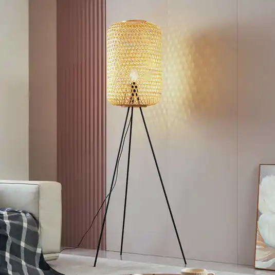 Promozione Lucande piantana Jorick, bambù, treppiede, altezza 166 cm