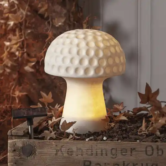 Compra Online Lampada LED solare Sandy, 24 cm, bianco, plastica, a forma di fungo