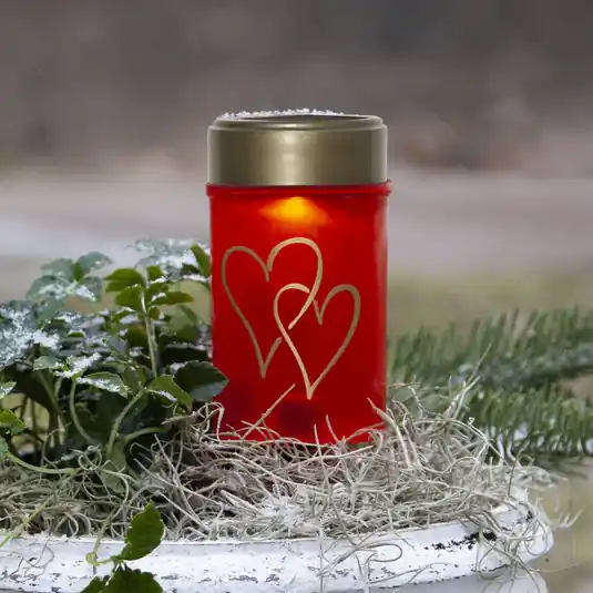 Lampada LED con picchetto Hearty, rosso/oro, 12 cm plastica Promo Stagionale