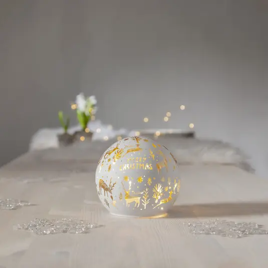 Palla luminosa a LED Merry X-Mas Ø 12cm in vetro bianco a batteria Promozione