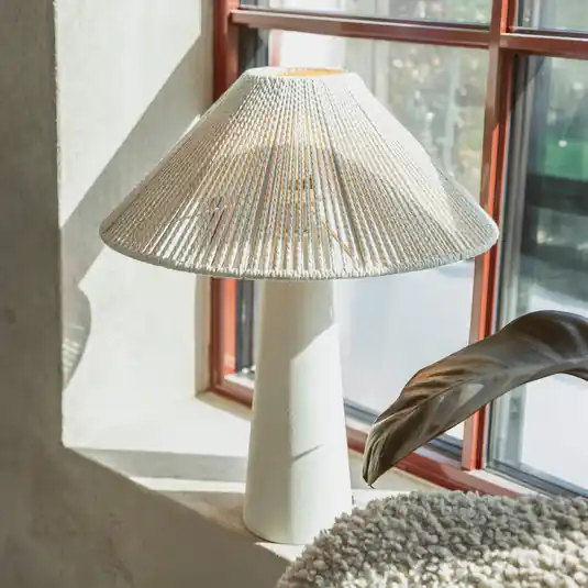 Sconto Lampada da tavolo Favoro, crema, altezza 50 cm, ceramica, tessuto